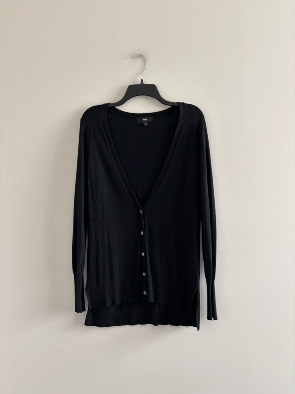 VTG Mossimo Cardigan Sweater Black Long Knit Deep V Womens M Y2K Preppy Classic